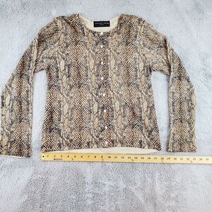 August Silk Cardigan Womens Sz S Long Sleeve‎ Button Up Snake Skin Print Sweater